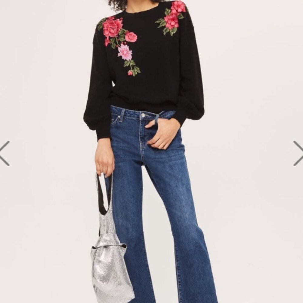 Topshop 'Stitchy' Embroidered Sweater Size 10